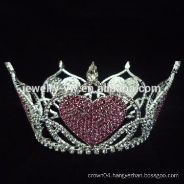 Factory price hot sale full round crystal hair tiaras with heart shape decoration